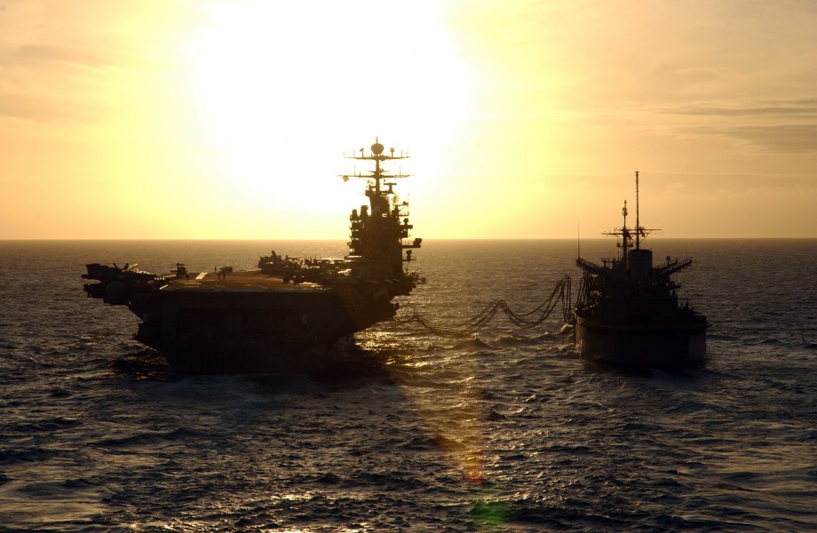 US Navy 050204-N-0905V-067 The fast combat support ship USS Camden (AOE 2) conducts a replenishment at sea with the Nimitz-class aircraft carrier USS Carl Vinson (CVN 70)