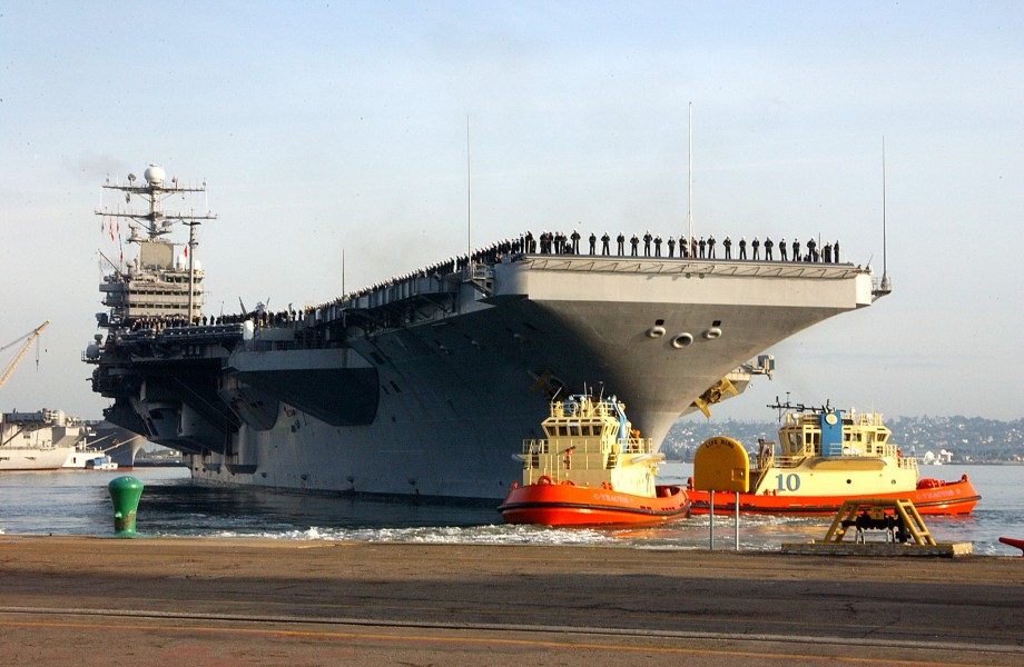 US Navy 050301-N-7615S-006 The Nimitz-class aircraft carrier USS Abraham Lincoln (CVN 72) pulls into San Diego, Calif., following a deployment to the Western Pacific Ocean