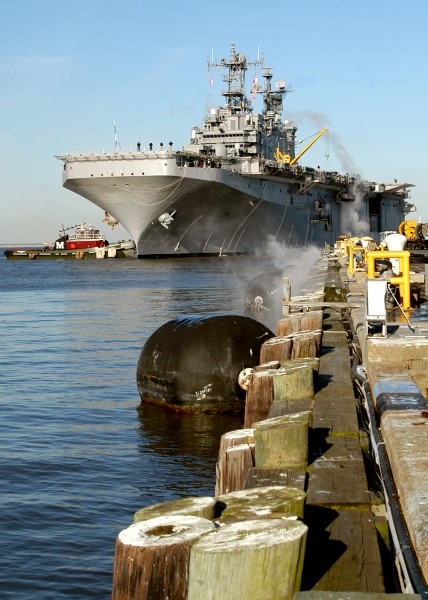 US Navy 050309-N-3725R-004 The amphibious assault ship USS Saipan (LHA 2) returns to Naval Station Norfolk, Va., after deploying to the Caribbean over the last several weeks