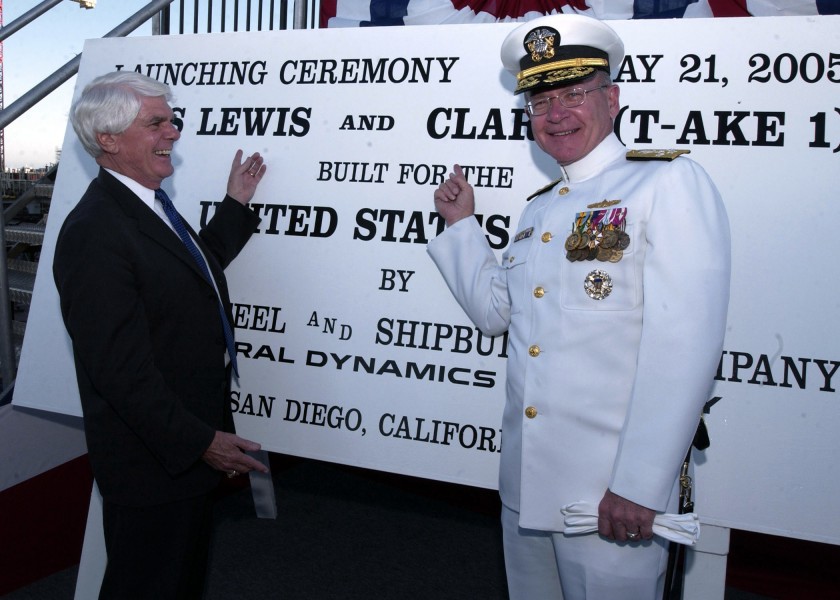 US Navy 050521-N-1577S-032 Chief of Naval Operations Adm. Vern Clark and Congressman Jerry Lewis (R-CA), pose for photographs 