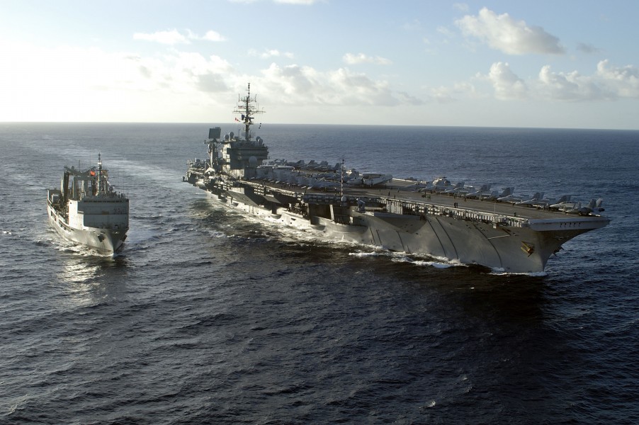 US Navy 050614-N-0120R-127 The conventionally powered aircraft carrier USS Kitty Hawk (CV 63) prepares to receive fuel at sea from the Royal Australian Navy ship HMAS Success (AOR 304)