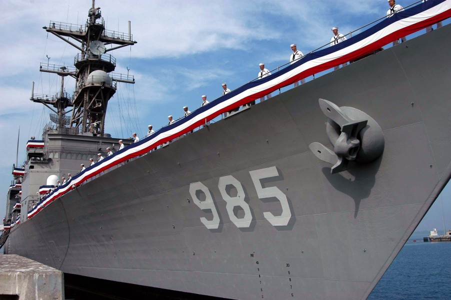 US Navy 050921-N-0899S-001 USS Cushing (DD 985), the last Spruance-class destroyer, is decommissioned on the ship^rsquo,s 26th anniversary