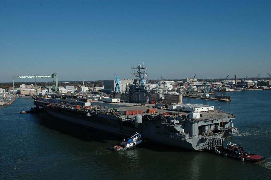 US Navy 051111-N-0905V-128 The Nimitz-class aircraft carrier USS Carl Vinson (CVN 70) is towed from pier 14 on board Naval Station Norfolk to the Northrop Grumman Newport News Shipyard
