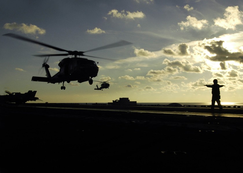 US Navy 060509-N-7981E-072 A pair of HH-60H Seahawks helicopter assigned to the 