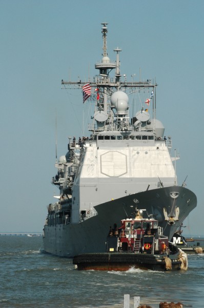 US Navy 060517-N-5055G-034 The guided missile cruiser USS Vella Gulf (CG 72) departs Naval Station Norfolk in support of the 34th annual maritime exercise Baltic Operations (BALTOPS 2006)