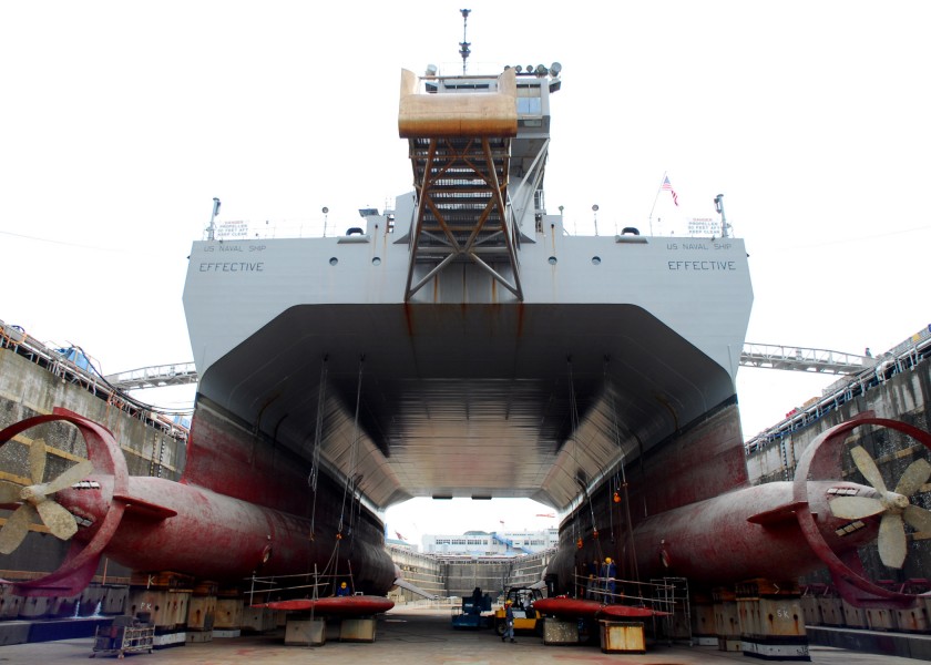 US Navy 070913-N-2638R-001 Military Sealift Command (MSC) ocean surveillance ship USNS Effective (T-AGOS 21), sits in dry dock at Commander Fleet Activities Yokosuka