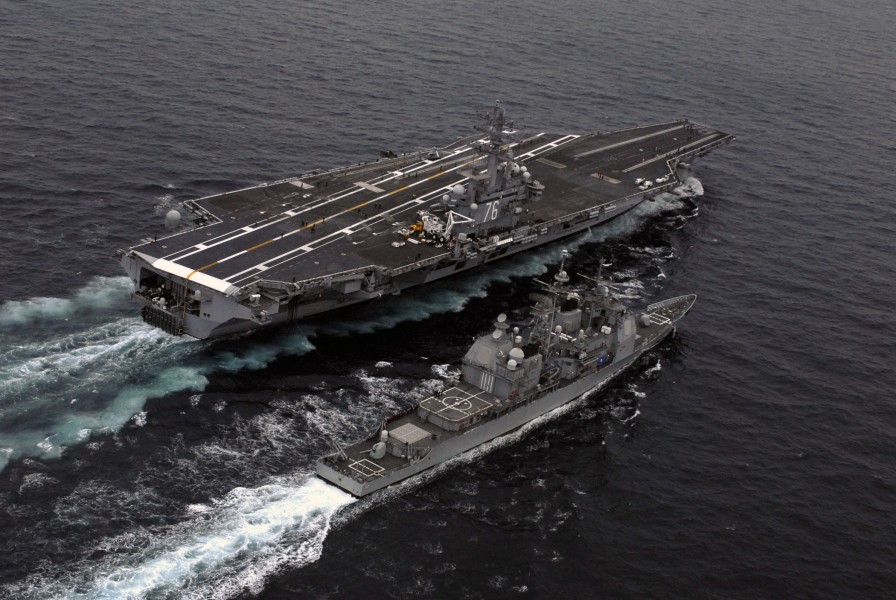 US Navy 071106-N-4776G-138 Nimitz-class aircraft carrier USS Ronald Reagan (CVN 76) conducts a fueling at sea (FAS) with guided-missile cruiser USS Chancellorsville (CG 62)