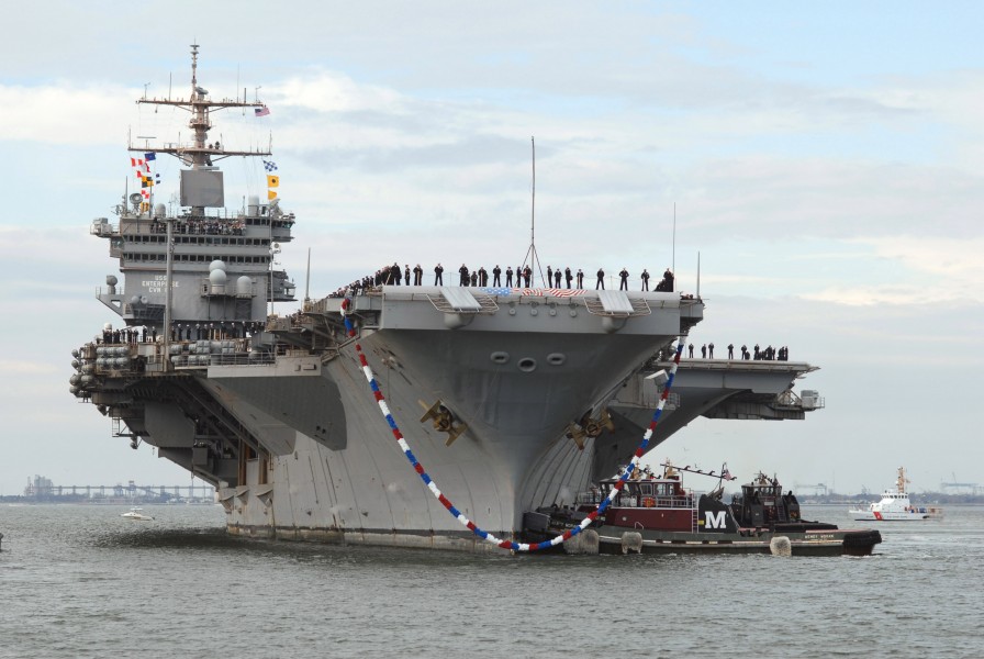 US Navy 071219-N-4515N-159 The nuclear-powered aircraft carrier USS Enterprise (CVN 65) pulls into its homeport of Naval Station Norfolk, after a six-month deployment