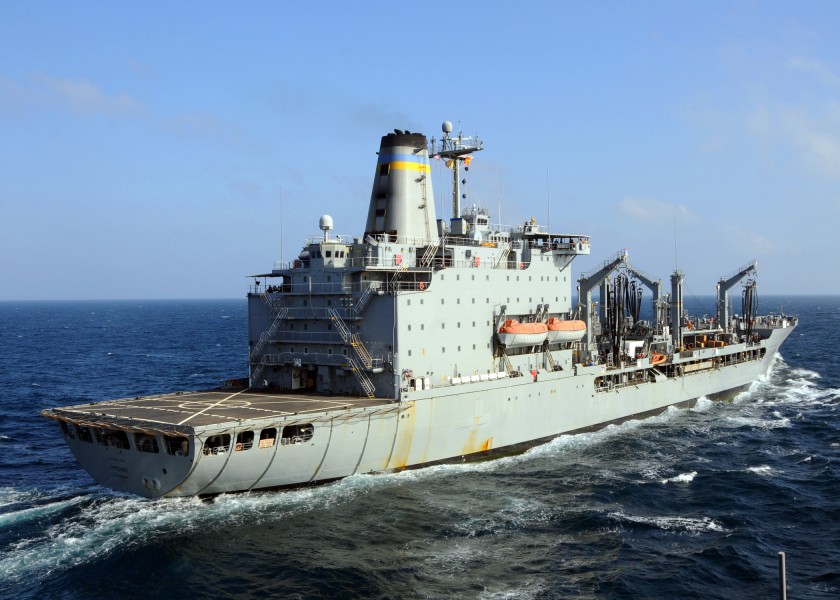 US Navy 081229-N-1082Z-003 USNS Tippecanoe (T-AO 199) pulls alongside the guided-missile cruiser USS Vella Gulf (CG 72) for a replenishment at sea