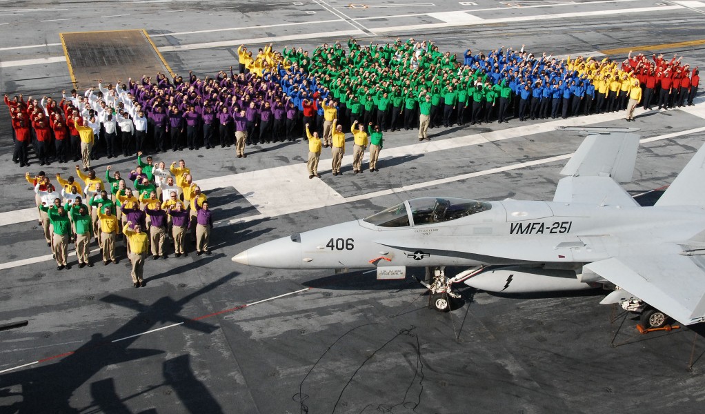 US Navy 090529-N-1981M-134 Members of the air department aboard the aircraft carrier USS George H.W. Bush (CVN 77) pose for a group photo while en route back to homeport at Naval Station Norfolk