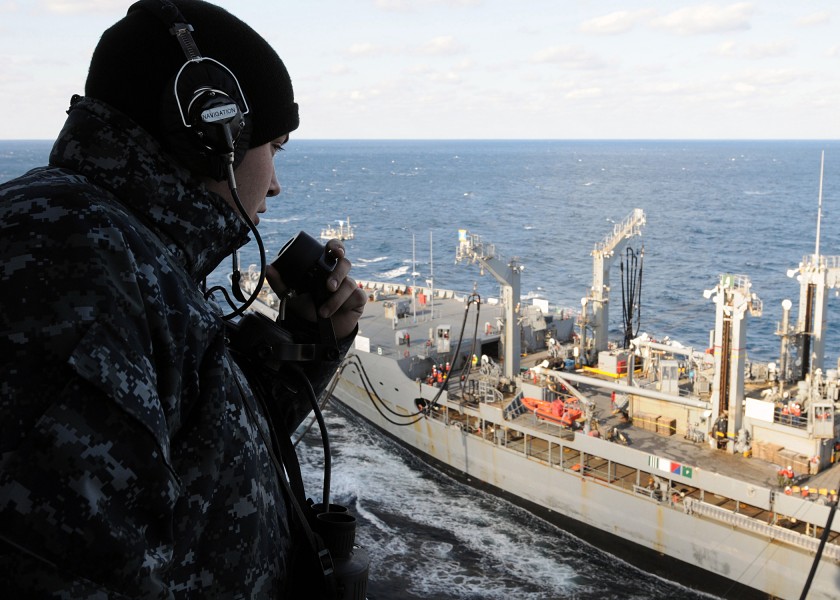 US Navy 100208-N-3885H-128 Seaman Jon Blankenship stands watch aboard the aircraft carrier USS George H.W. Bush (CVN 77)