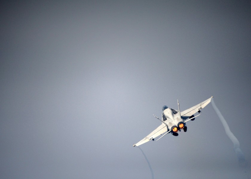 US Navy 101020-N-1261P-004 An F-A-18C Hornet assigned to the Blue Blasters of Strike Fighter Squadron (VFA) 34 launches from the aircraft carrier U