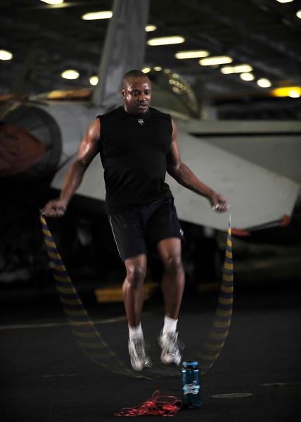 US Navy 101101-N-2821G-084 Senior Chief Interior Communications Electrician Marc Oden, participates in a 