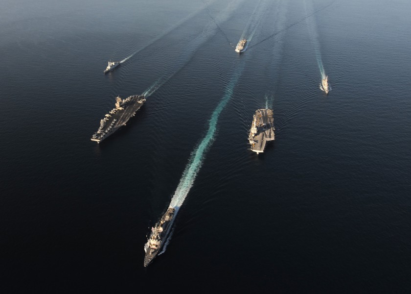 US Navy 101210-N-1261P-059 A formation of U.S. and French navy ships is underway in the Arabian Gulf