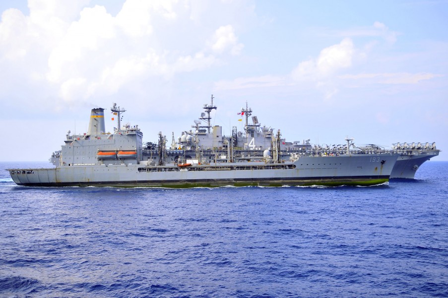US Navy 110324-N-GW695-142 The Military Sealift Command replenishment oiler USNS Walter S. Diehl (T-AO 193) refuels the amphibious assault ship USS