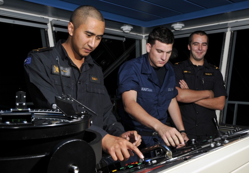 US Navy 110413-F-HJ603-043 New Zealand navy sailors aboard the multirole vessel HMNZS Canterbury (L421) show Quartermaster Seaman Robert Hartman ho