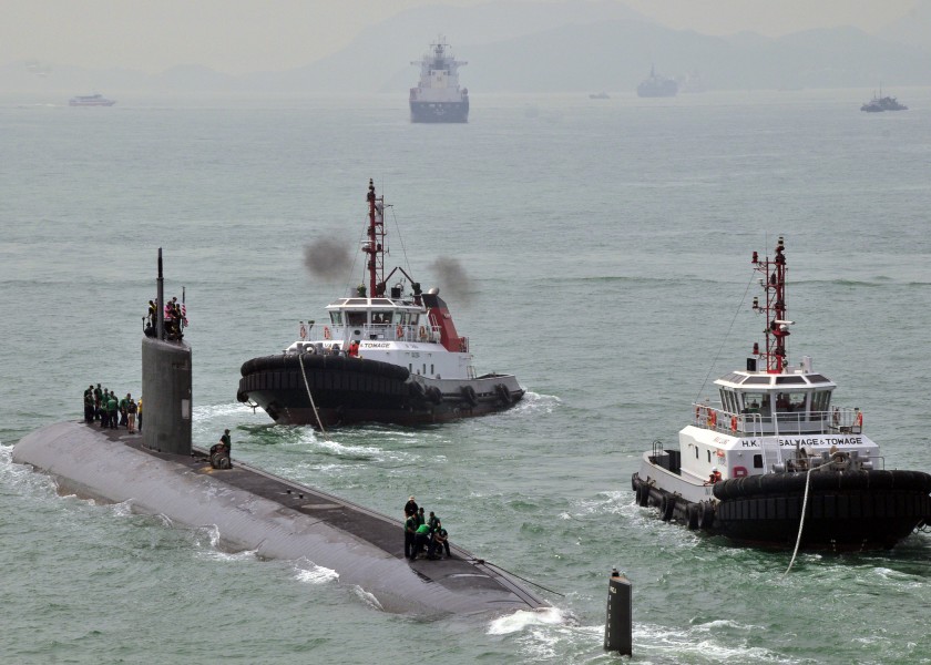 US Navy 110520-N-CO162-065 The Los Angeles-class attack submarine USS Hampton (SSN 767) gets underway from Victoria Harbor after receiving support 