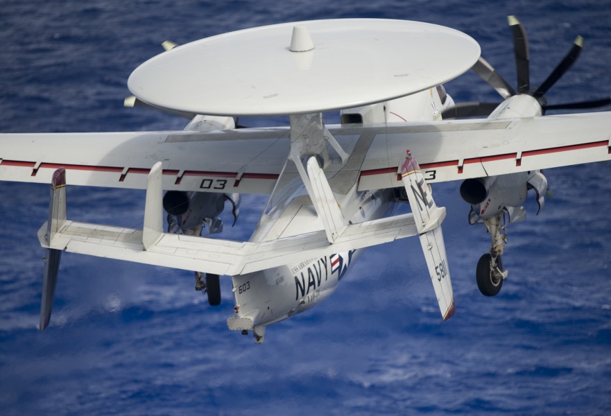 US Navy 111228-N-JN664-143 An E-2C Hawkeye from the Sun Kings of Airborne Early Warning Squadron (VAW) 116 launches from the flight deck of the Nim