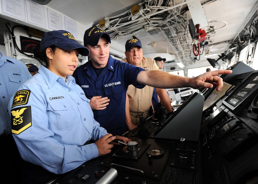 Visitors tour the bridge of the USCGC Juniper -- 110816-G-TG089-341 CGVI
