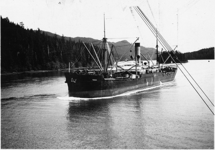 Wrangell Narrows, Alaska. View showing freighter in the Narrows. - NARA - 298721