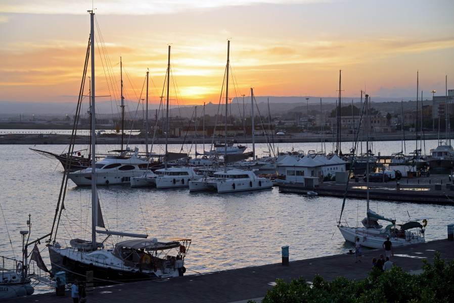 Yachts in Syracuse at sunset. Sicily, Italy