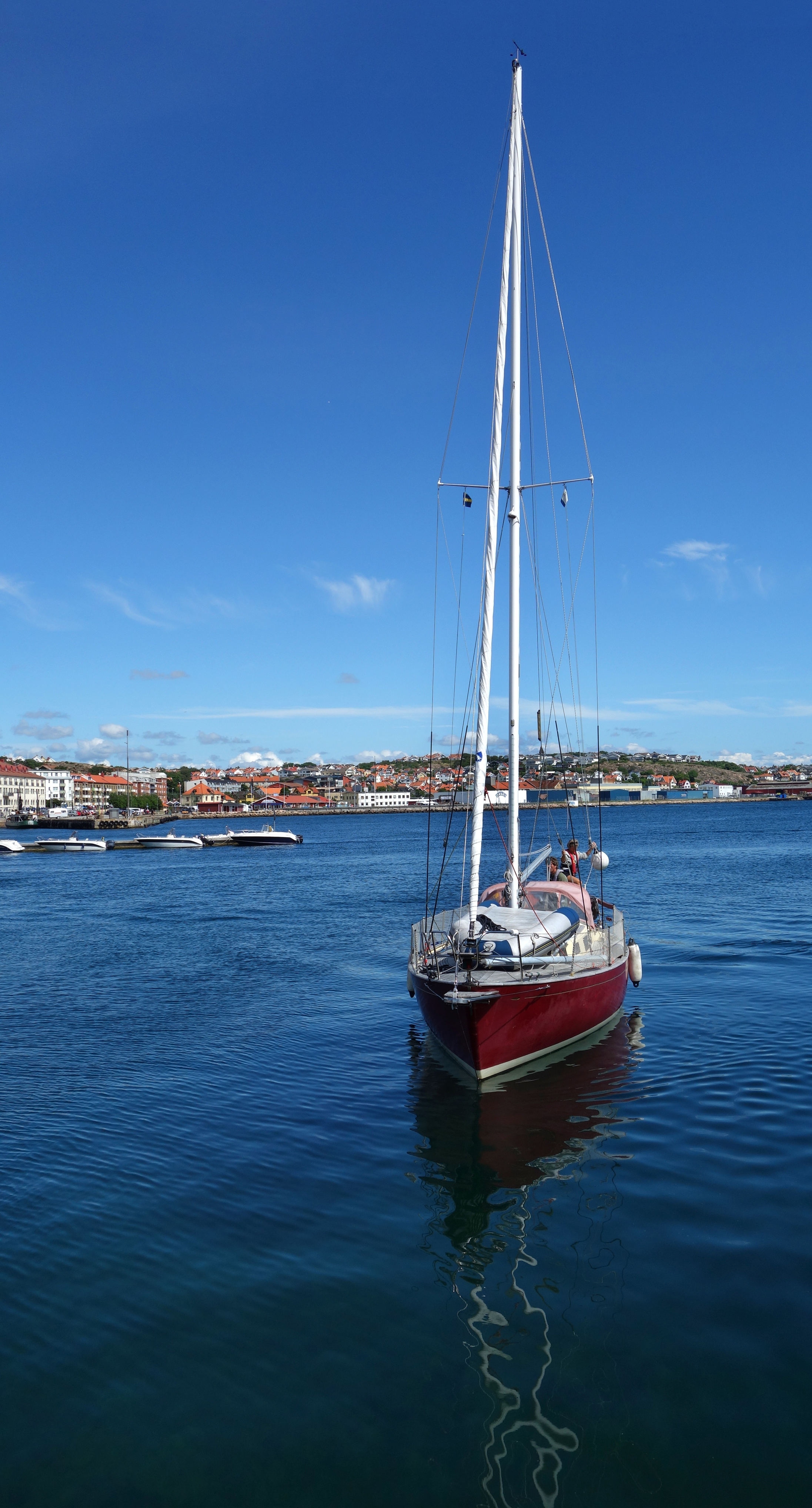 Red sailing boat south harbor Lysekil
