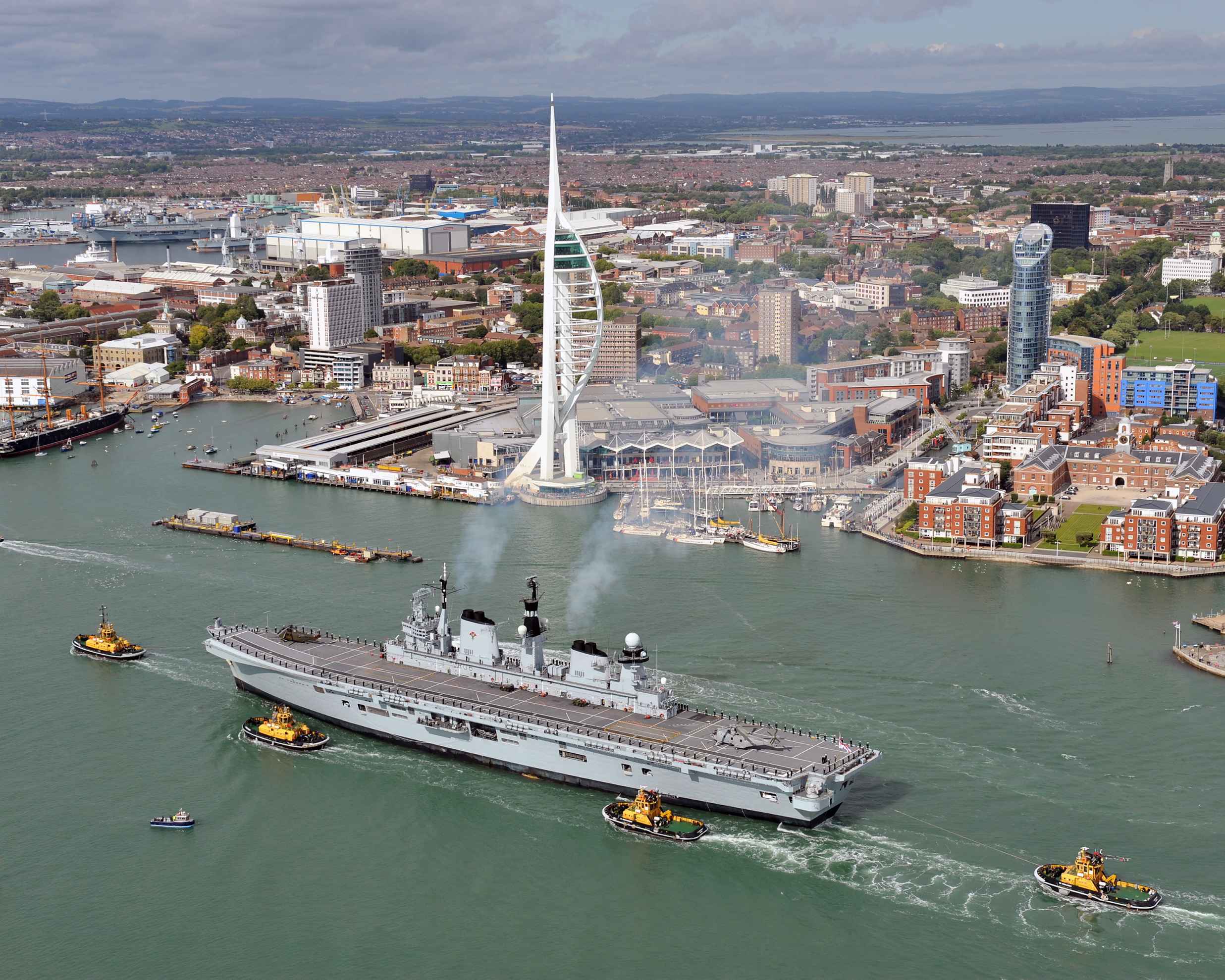Royal Navy Aircraft Carrier HMS Illustrious Returns To Portsmouth Folllowing Refit MOD 45152942