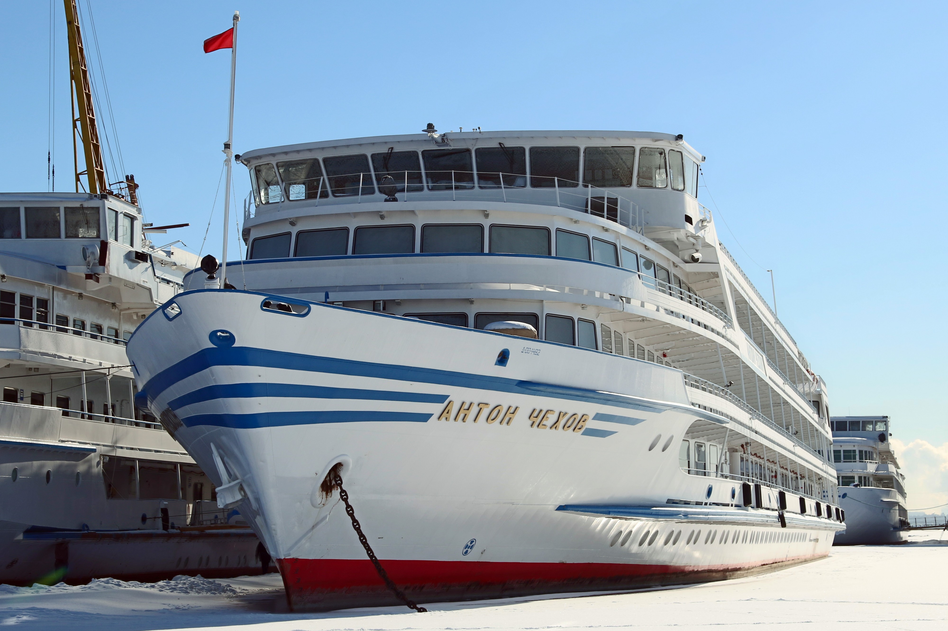 Anton Chekhov in Winter at Moscow North River Port Front View 10-feb-2015