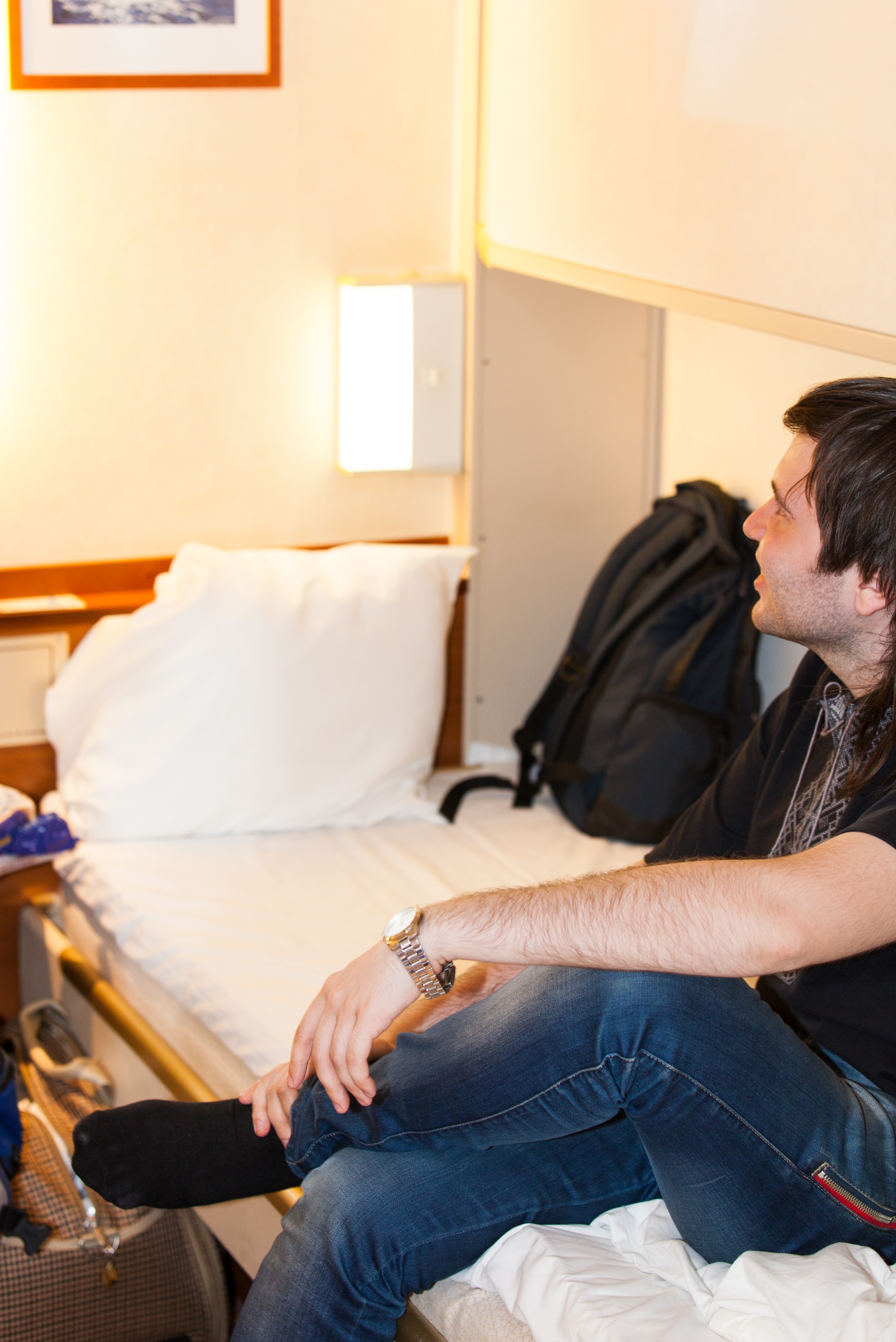an interior of a 4-person windowless cabin in a Stena Line ferry, Baltic sea, June 2014