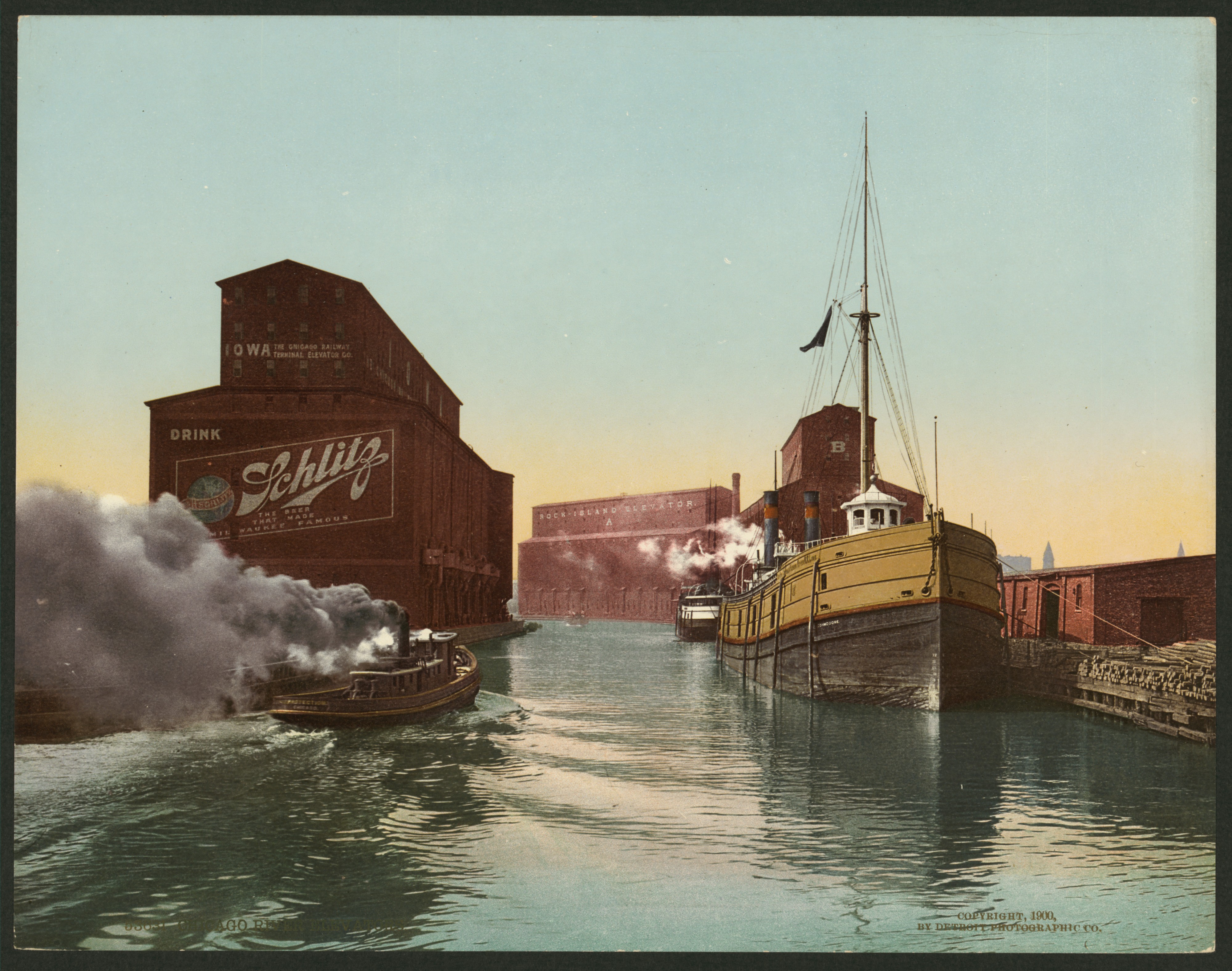 South Branch of the Chicago River at 14th Street 1900 photochrom