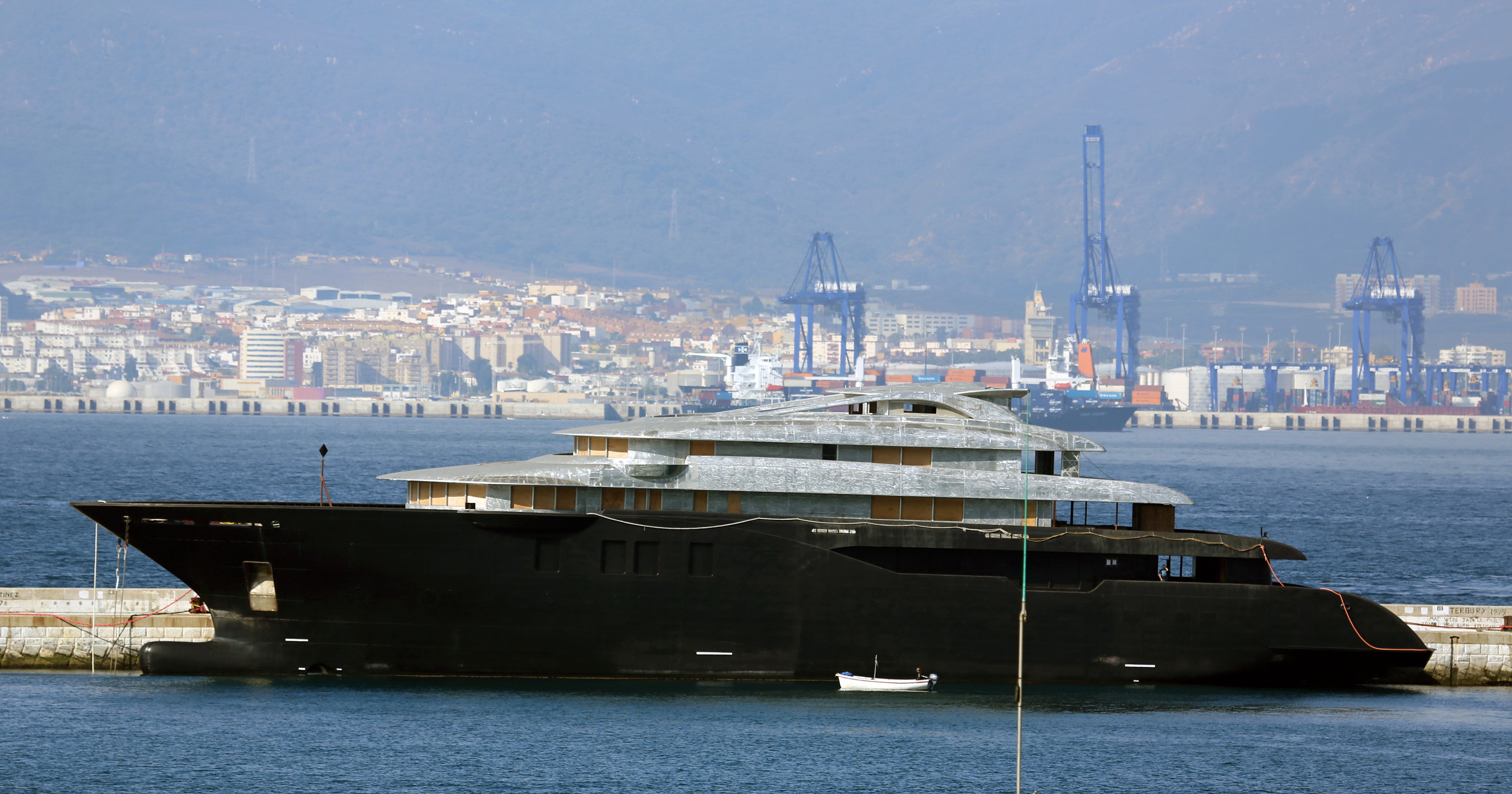 Unfinished Superyacht Hulk at the Detached Mole, Gibraltar