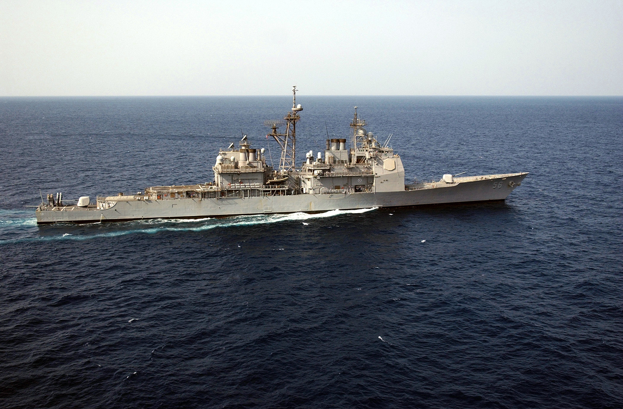 US Navy 030321-N-6141B-001 The guided missile cruiser USS San Jacinto (CG 56) underway conducting combat missions in support of Operation Iraqi Freedom