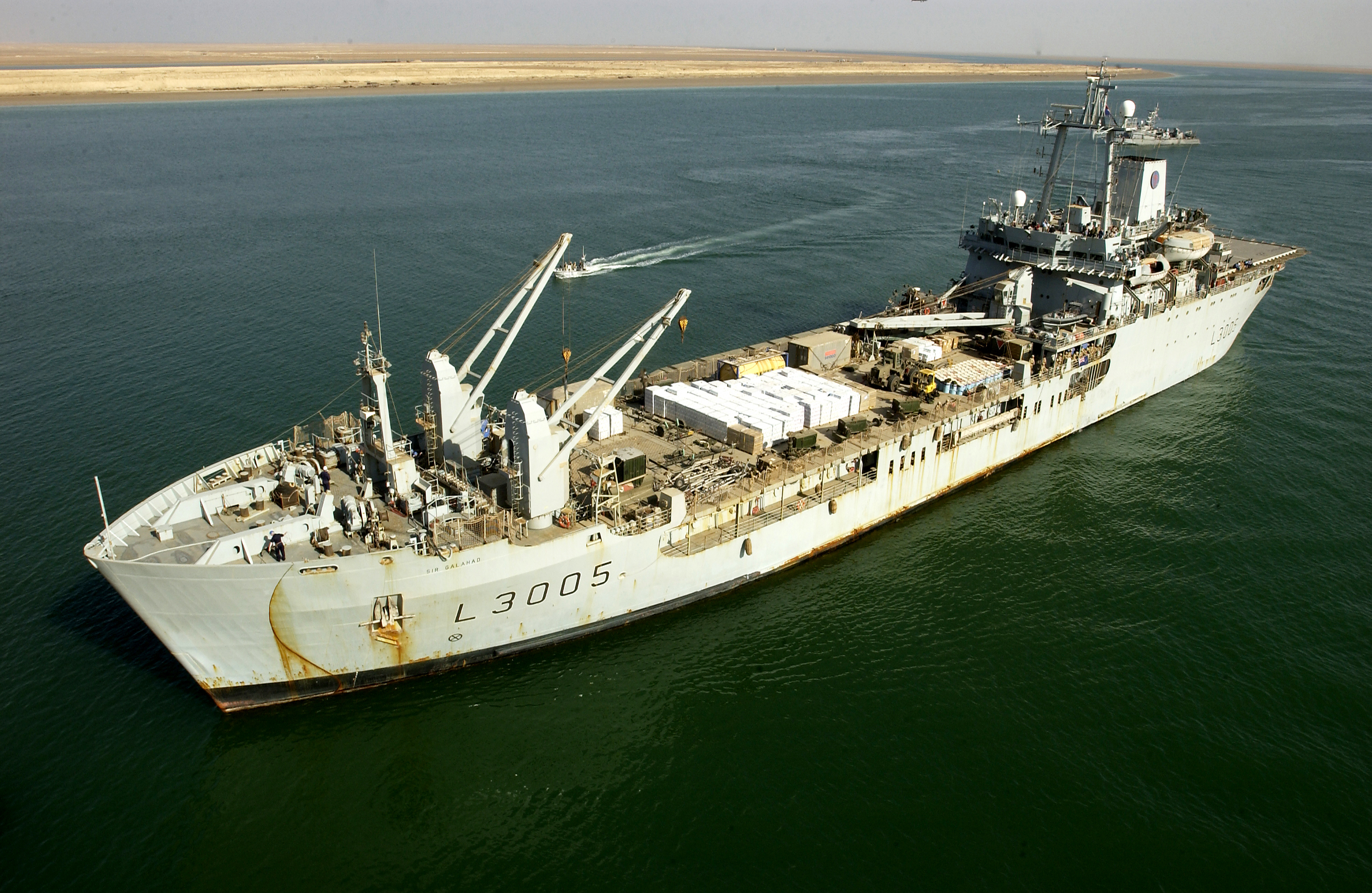 US Navy 030328-N-3783H-440 The Royal Fleet Auxiliary, Landing Ship Logistic RFA Sir Galahad (L 3005) arrives in the Iraqi port city of Umm Qsar 