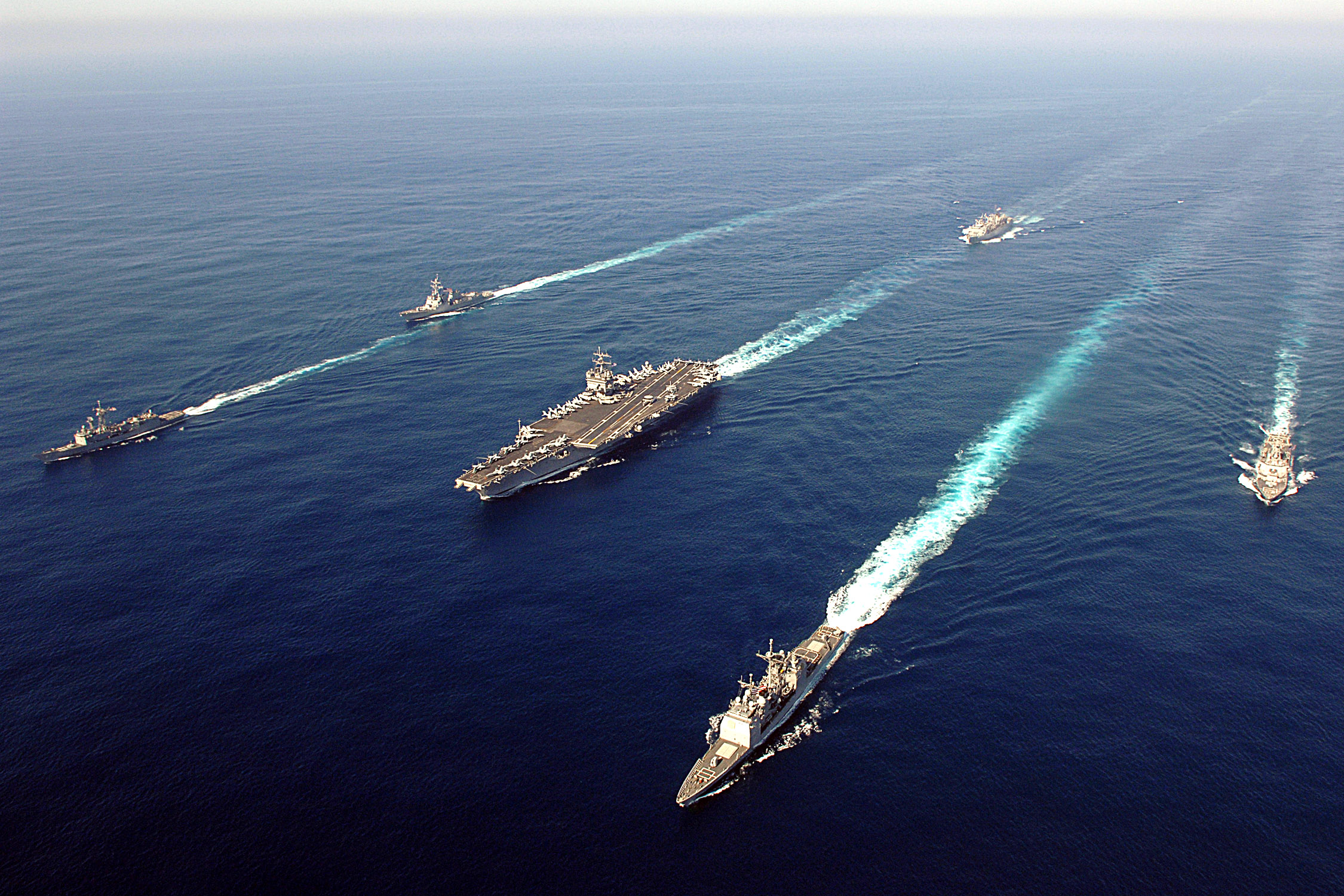 US Navy 060507-N-0119G-002 The Enterprise Carrier Strike group (CSG) sails through the Atlantic Ocean in formation