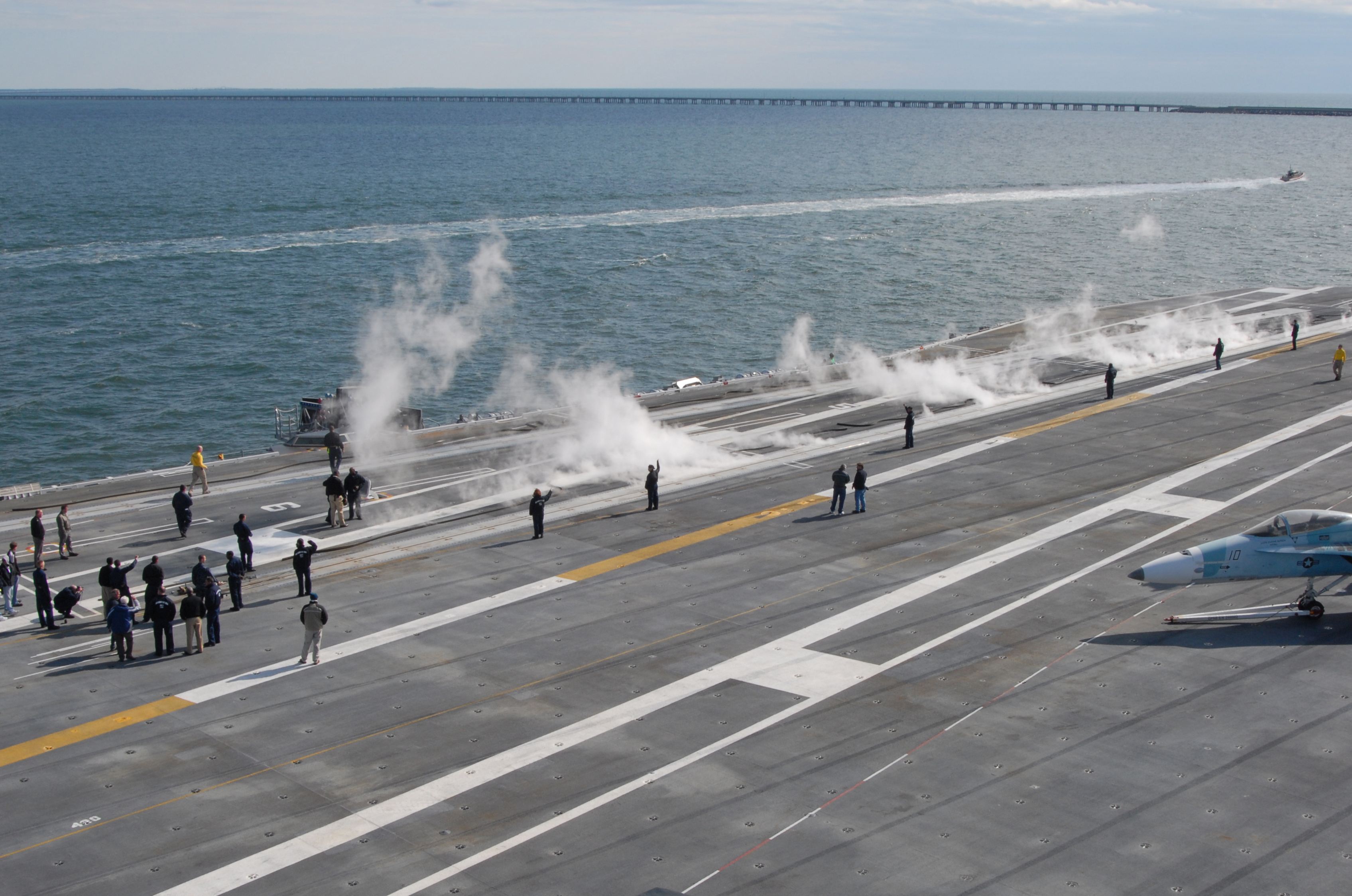 US Navy 090407-N-4669J-042 Sailors assigned to the air department of the aircraft carrier USS George H.W. Bush (CVN 77) test the ship's catapult systems during acceptance trials