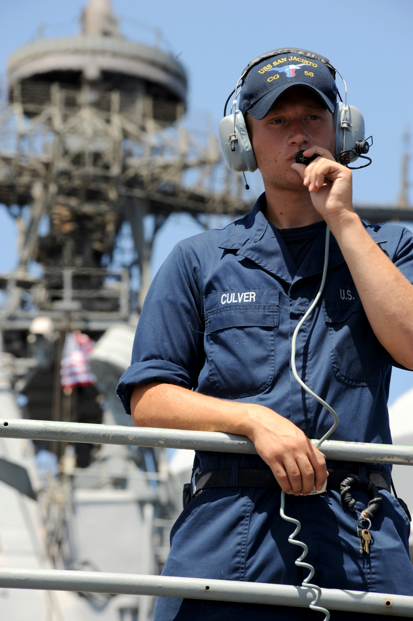 US Navy 100512-N-0553R-024 Sailor stands watch aboard USS San Jacinto