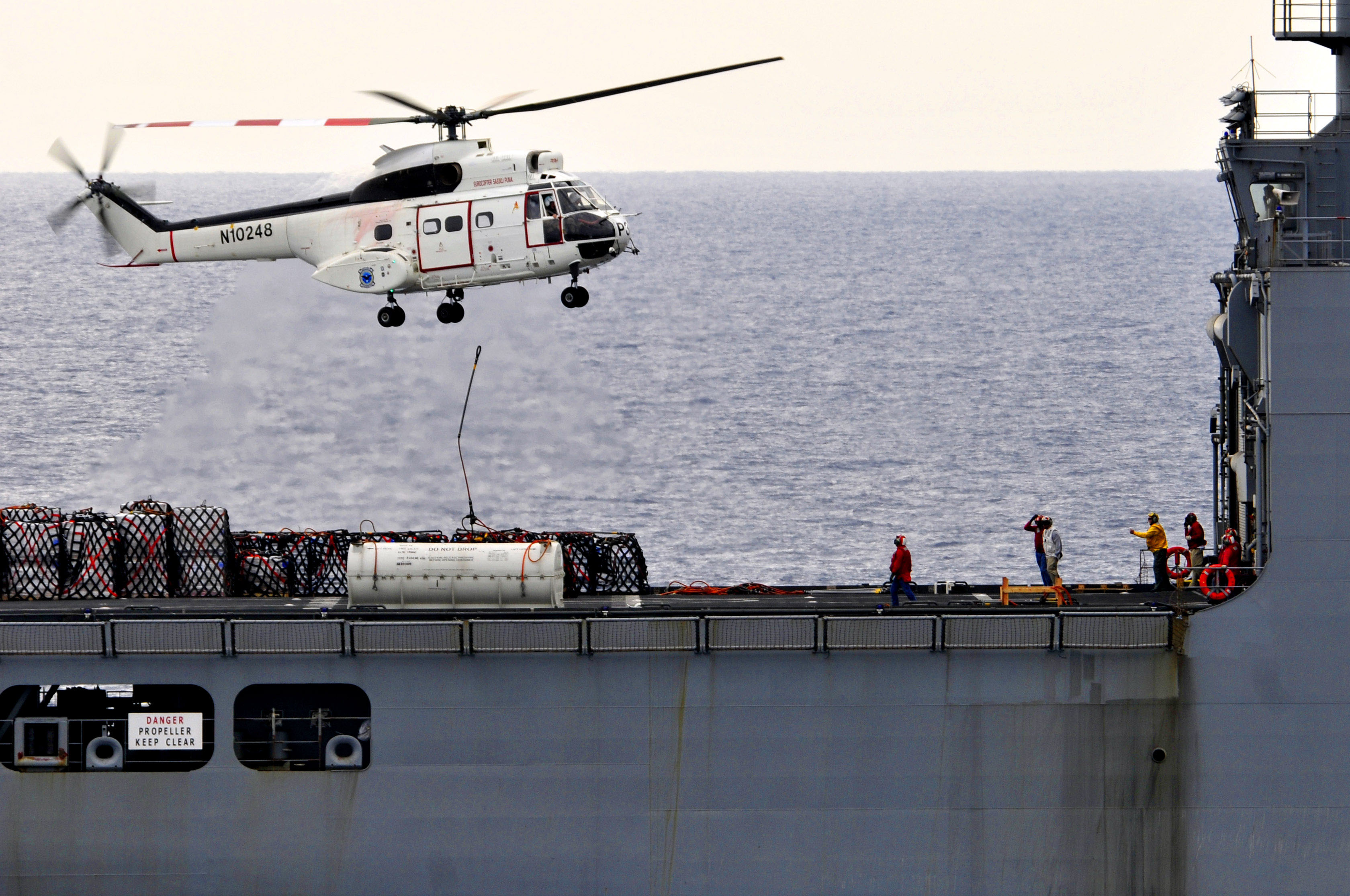 US Navy 110415-N-DM338-044 An SA-330 Puma helicopter assigned to the Military Sealift Command dry cargo and ammunition ship USNS Richard E. Byrd (T