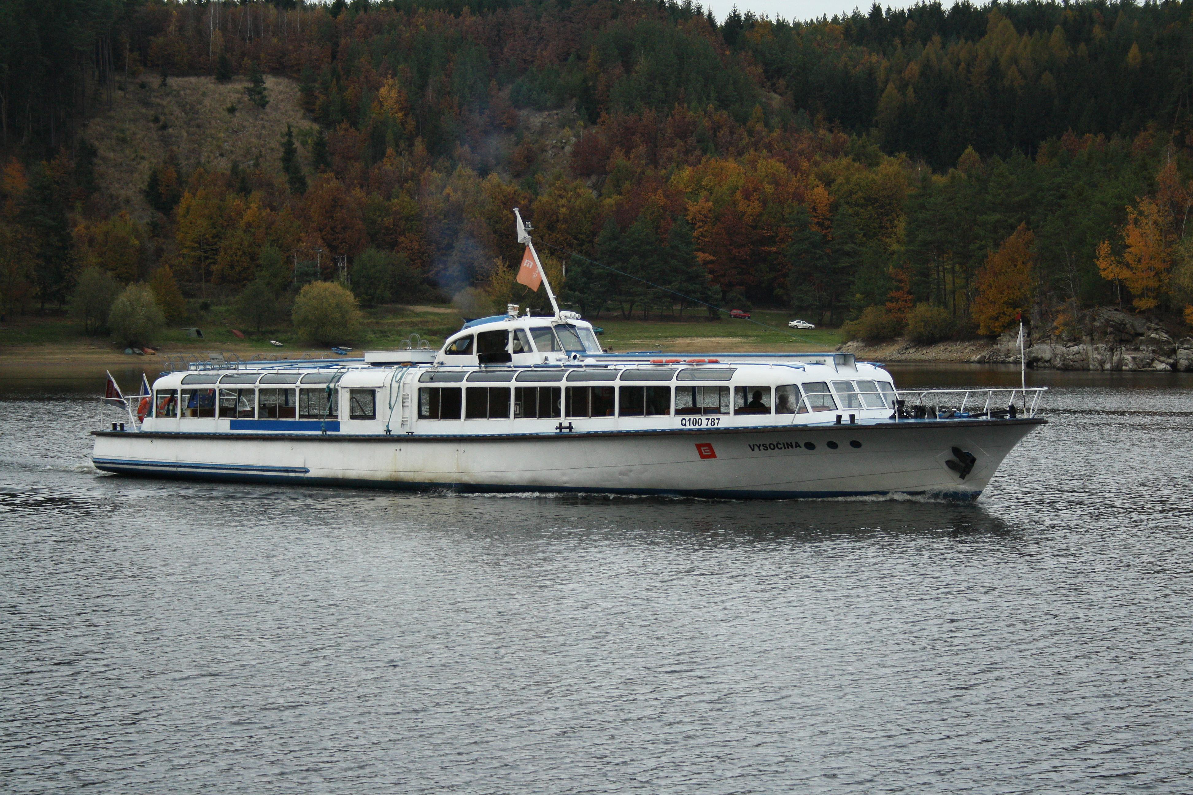 Vysočina ship floating by Dalešice Reservoir