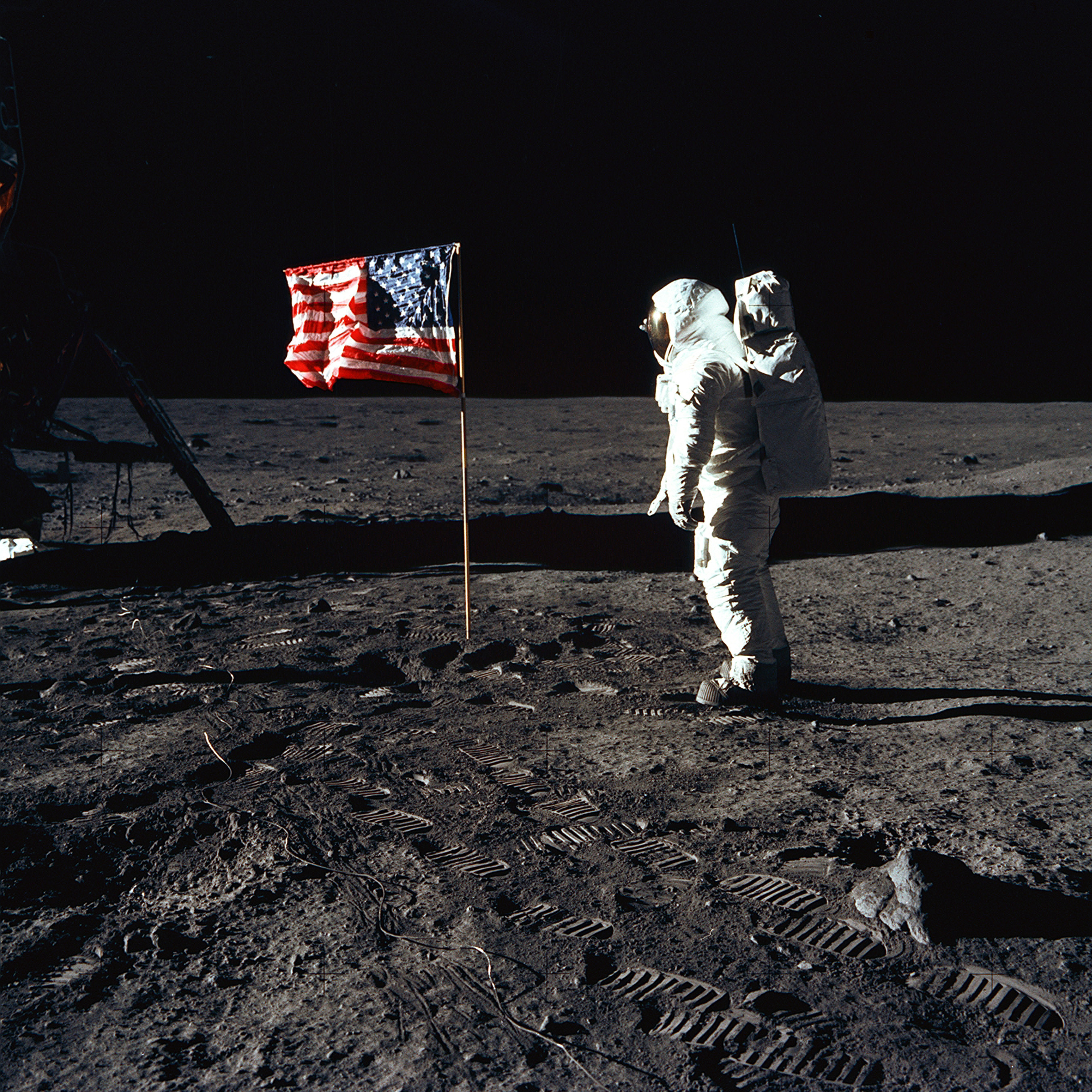 Buzz Aldrin and the U.S. Flag on the Moon (9460188482)