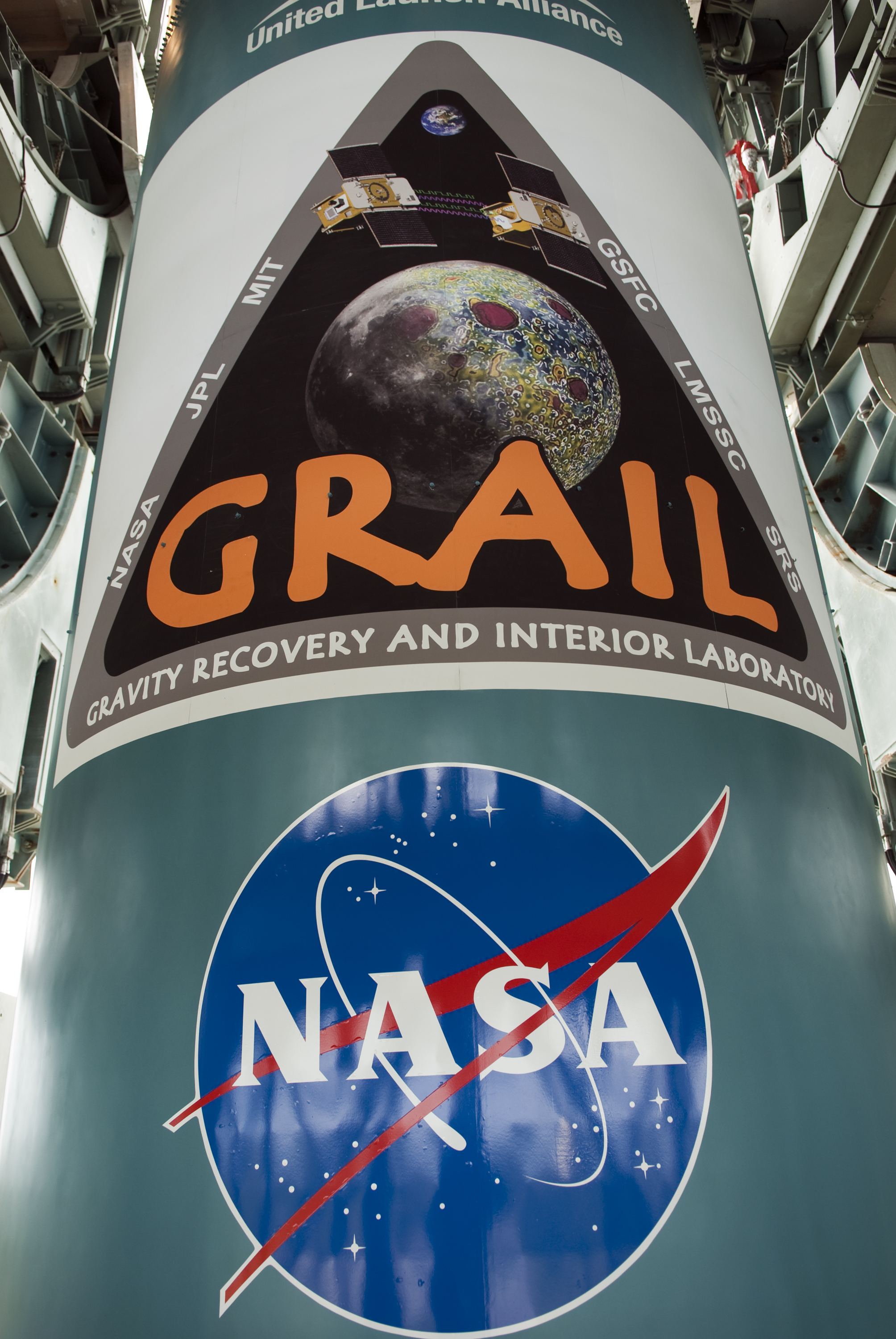 GRAIL mission logo on the first stage of the Delta II rocket