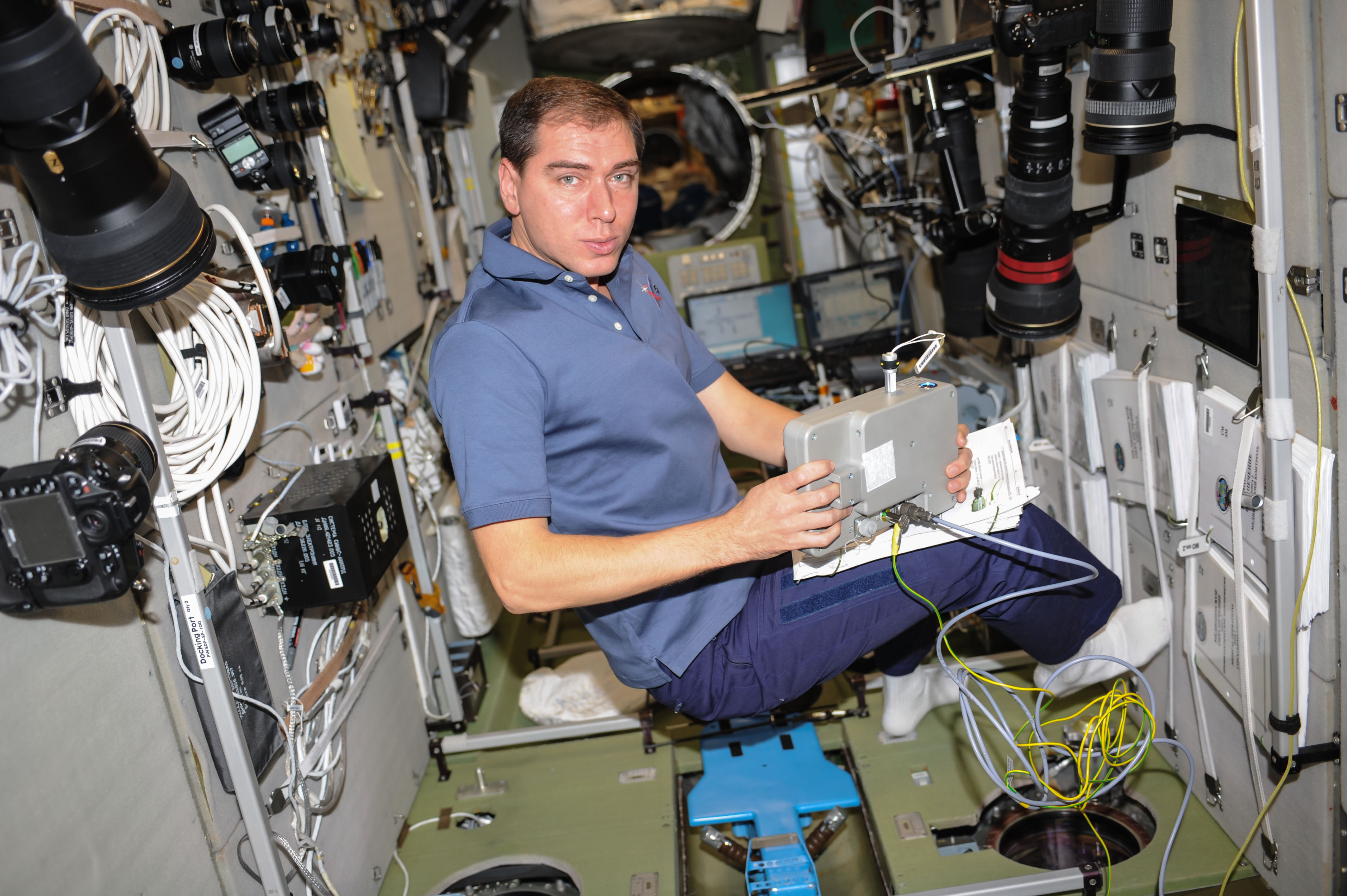 ISS-45 Sergey Volkov works inside the Zvezda Service Module