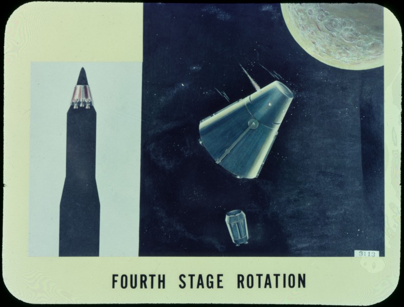 Artist concept painting of lunar module approaching the moon