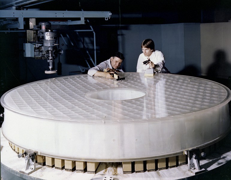 Engineers inspecting the Hubble Space Telescope's Primary Mirror 8109563