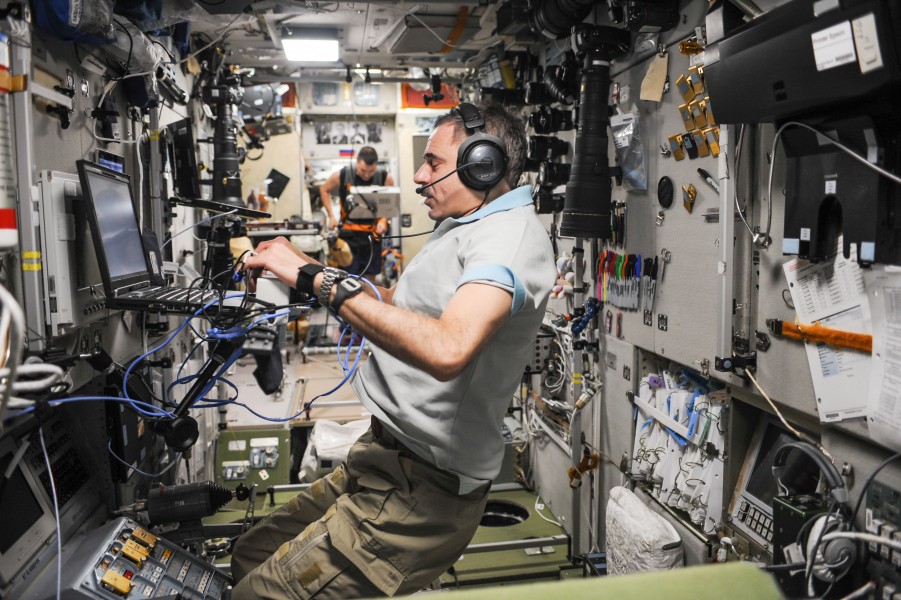 ISS-45 Mikhail Kornienko inside the Zvezda Service Module