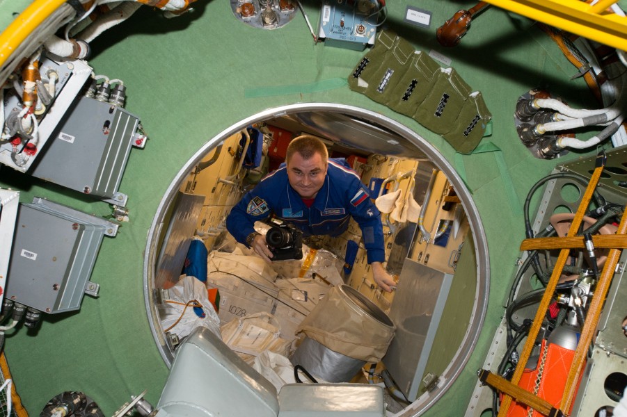 ISS-48 Alexey Ovchinin floats through the Zarya module