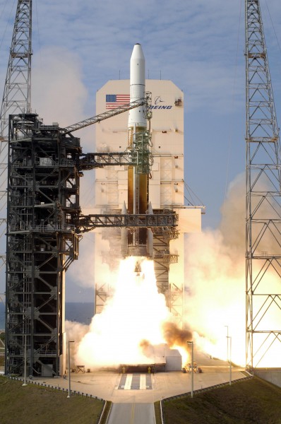 Liftoff for a Delta IV Medium+ (4,2) after its launch tower
