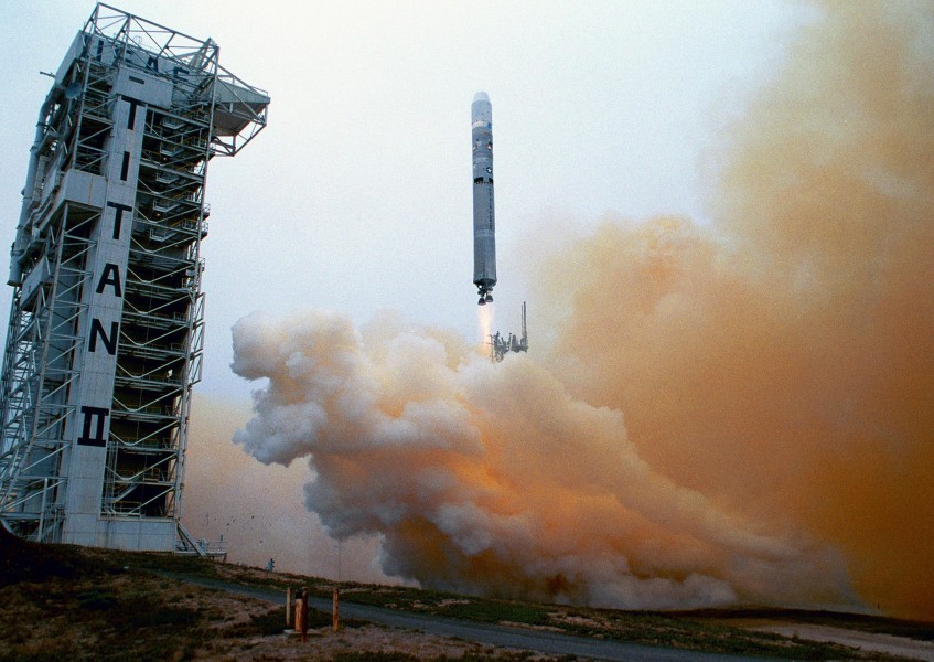 Titan 23G rocket hurtles above the launch tower