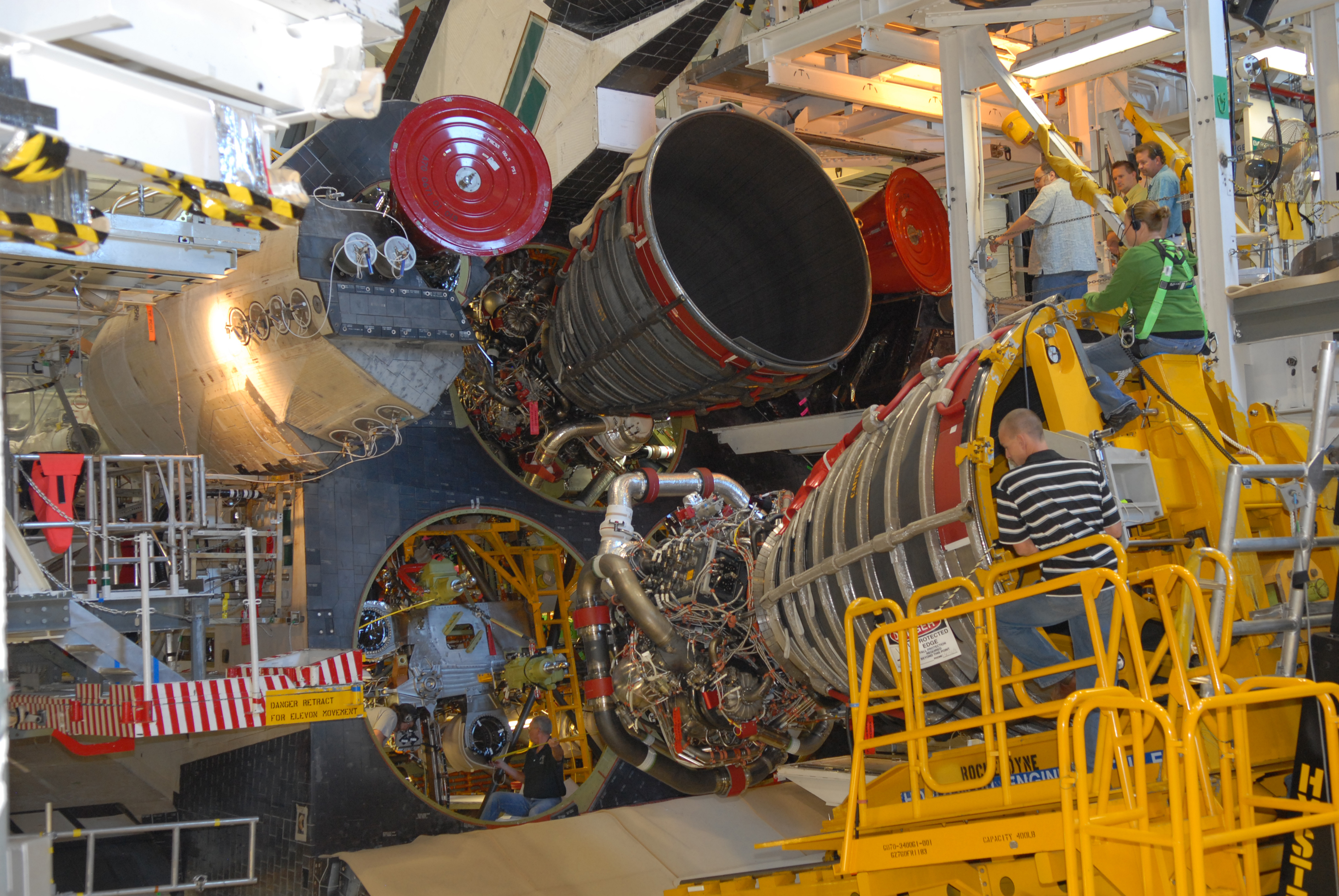STS-130 Endeavour main engine installation