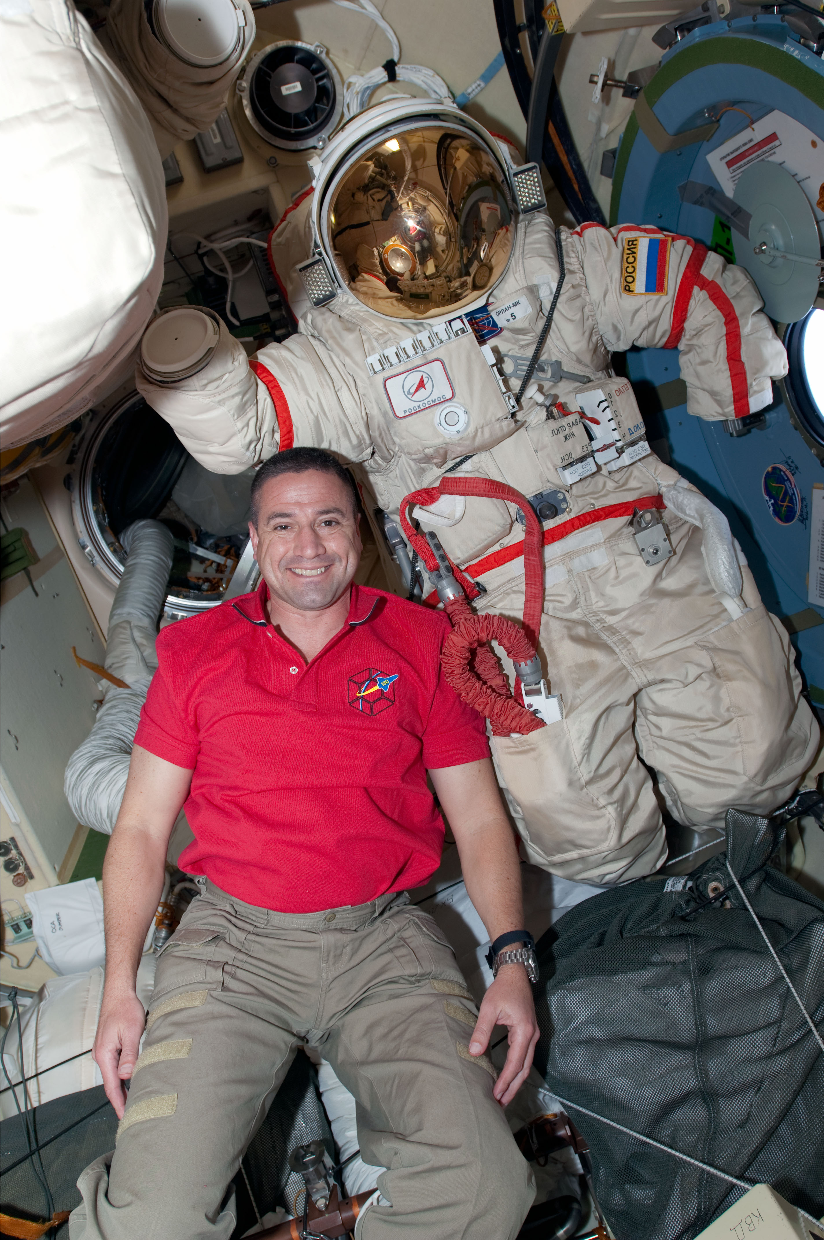 STS-130 Zamka and Orlan spacesuit