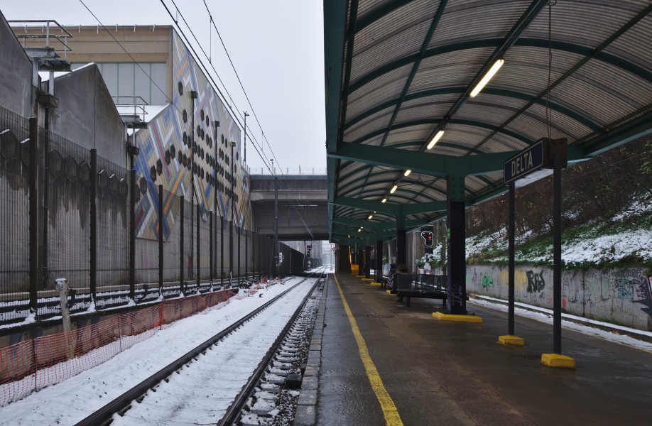 Delta train station on a snowy day (Auderghem, Belgium)